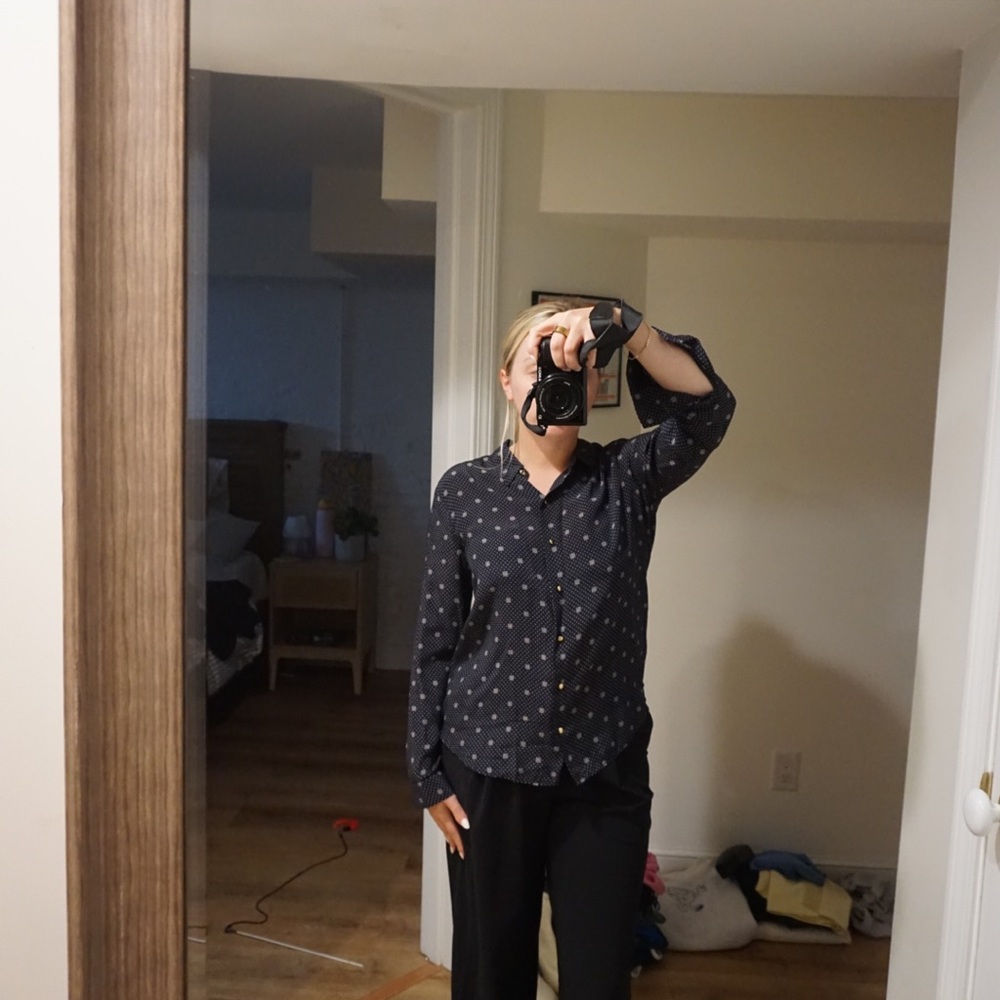 Ann Taylor Navy Patterned Button Down Shirt